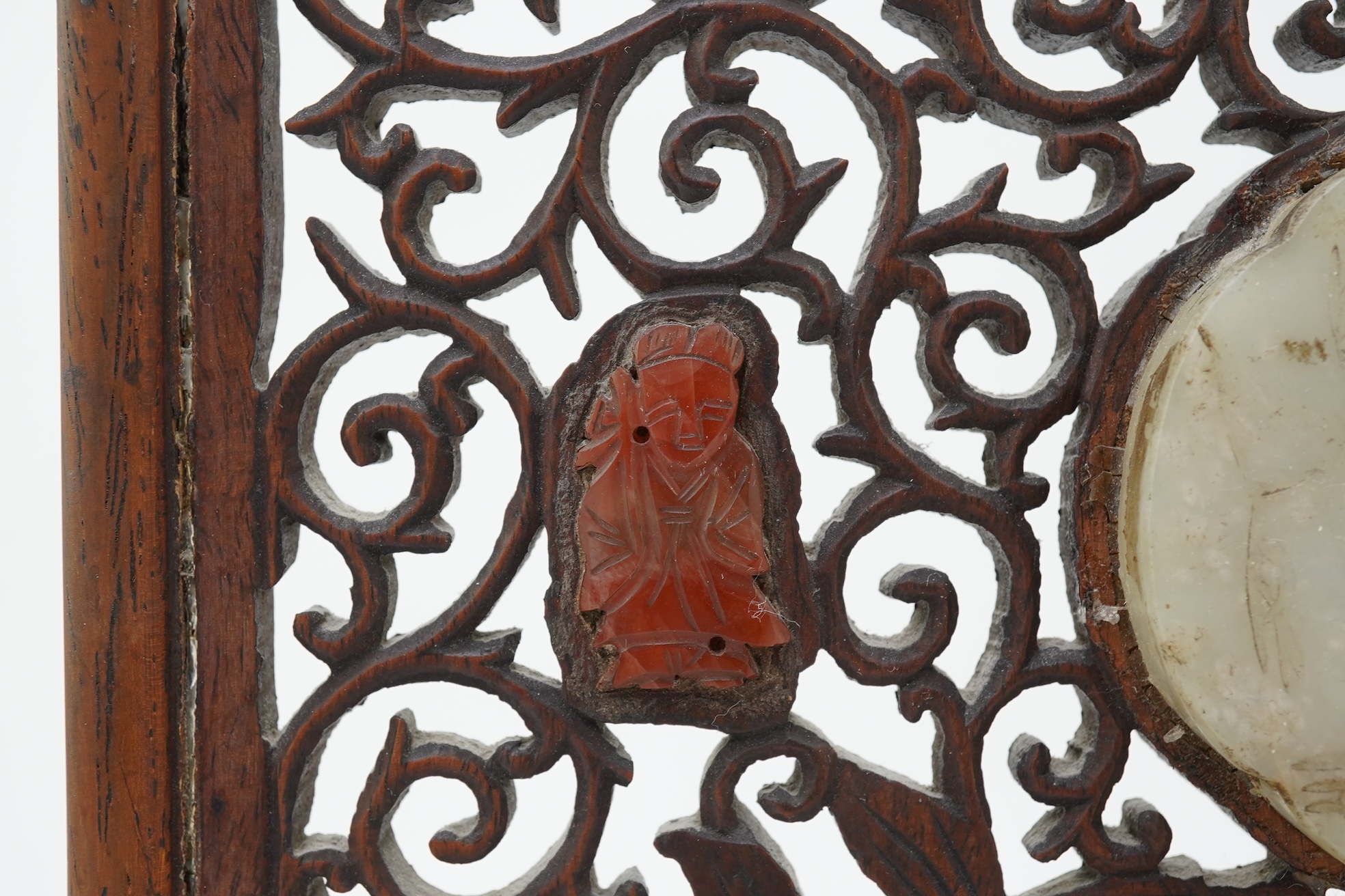 A Chinese jade and hardstone mounted hongmu table screen, late 19th/early 20th century